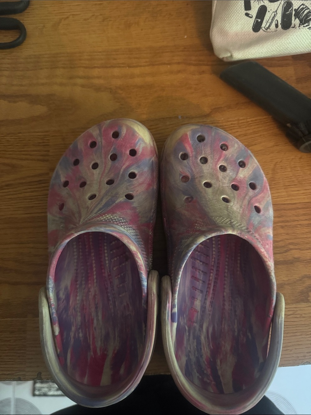 CROCS Kids Tie-Dye Slip-On Clogs — Pink Purple Gold Mix